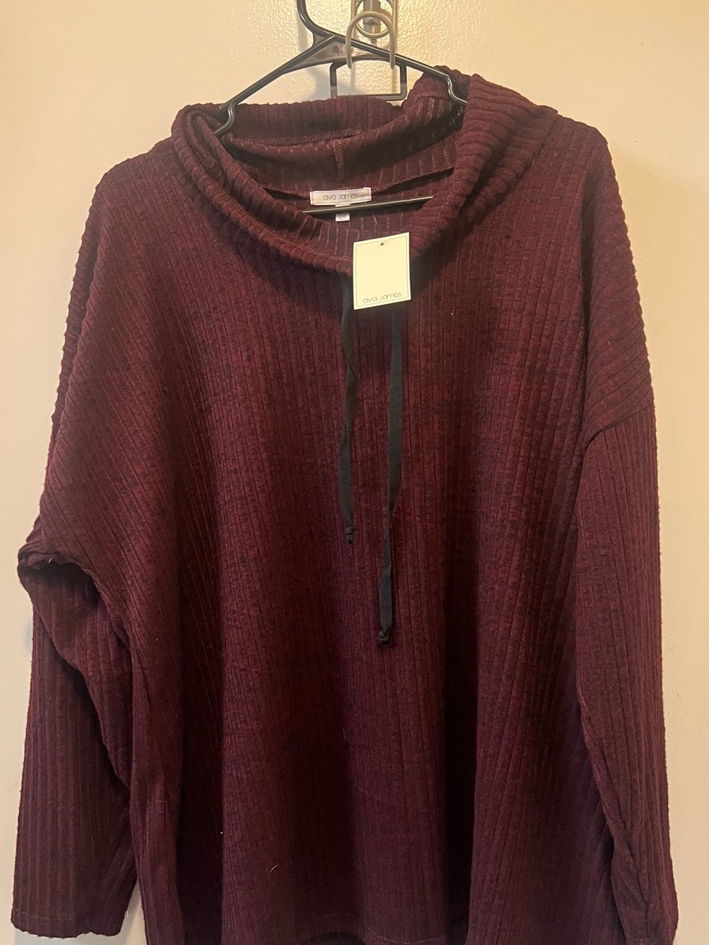 Ava James Ribbed Cowl Neck Sweater - Wine